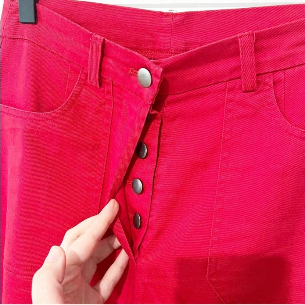 Loup Simone Wide Leg Cropped Red Cotton Blend Button Fly Jean Pants size XS - Picture 10 of 10